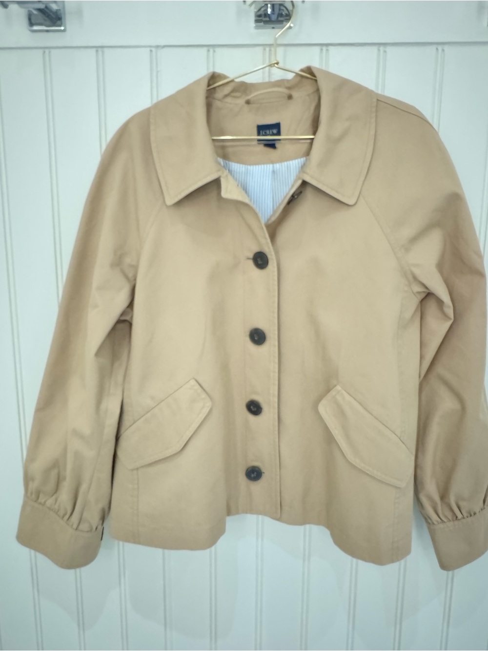 J.Crew Sand Taupe Cotton Jacket Striped Lining Size M
